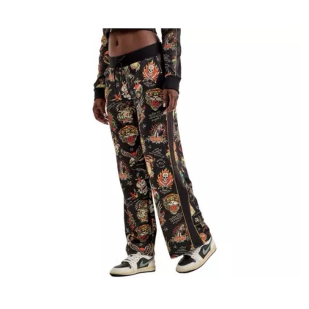 Ed Hardy Flashboard Track Pant Black Gold Embroidered Size Medium Tiger Skull‎ - Picture 2 of 13